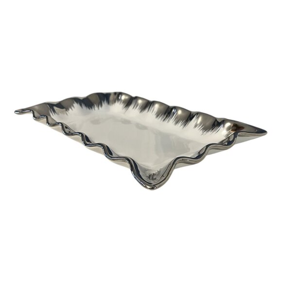 Nicole Miller Home Silver Ceramic Rectangular Ruffled Edge Serving Platter – 10 - Picture 3 of 5